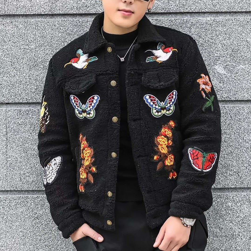 Tiger Head and Living Things Embroidery Details Men Jacket