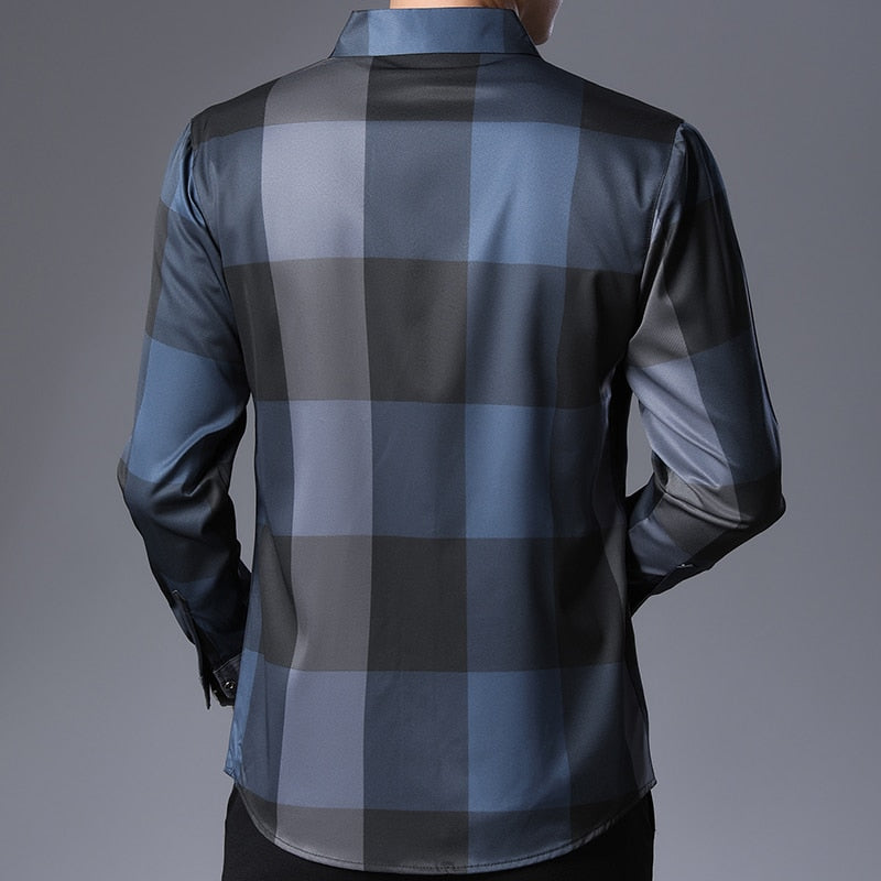 Square Plaid Color Combination Long Sleeve Men Shirt