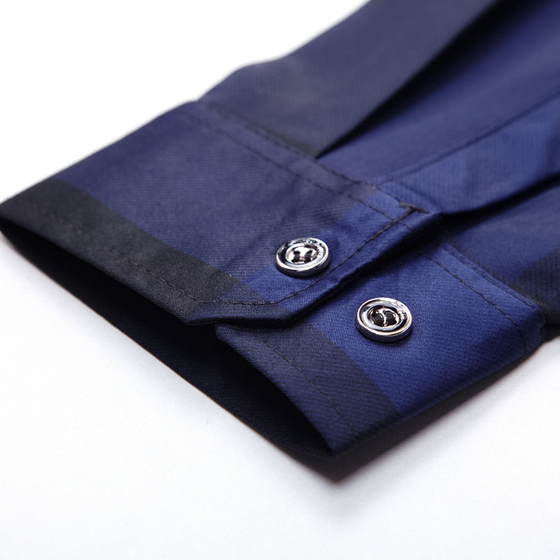 Square Plaid Color Combination Long Sleeve Men Shirt