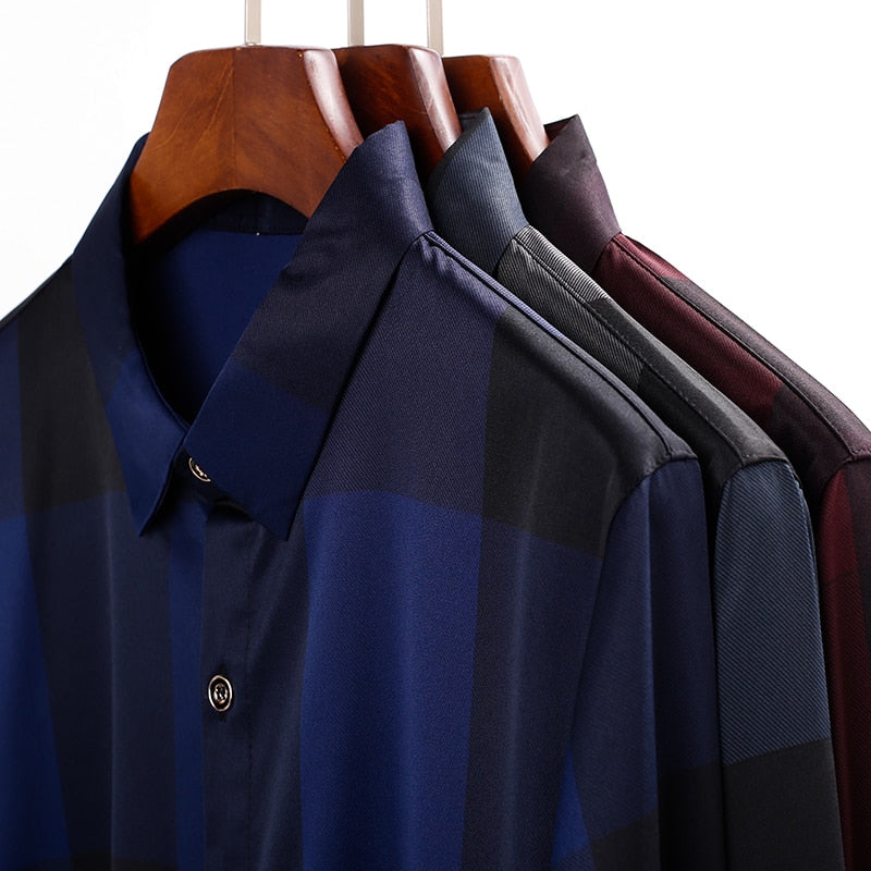 Square Plaid Color Combination Long Sleeve Men Shirt