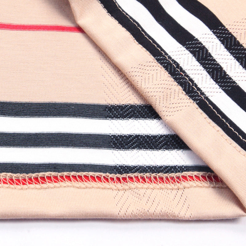 Horizontal Striped Plaid Combination Short Sleeve Men Polo