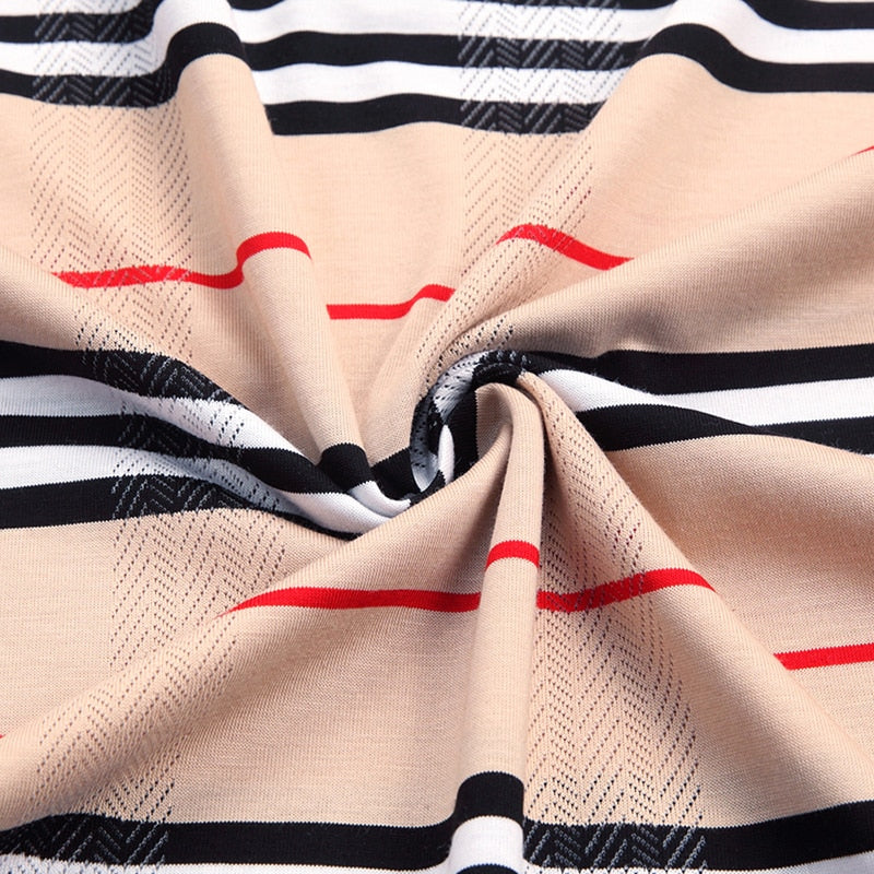 Horizontal Striped Plaid Combination Short Sleeve Men Polo