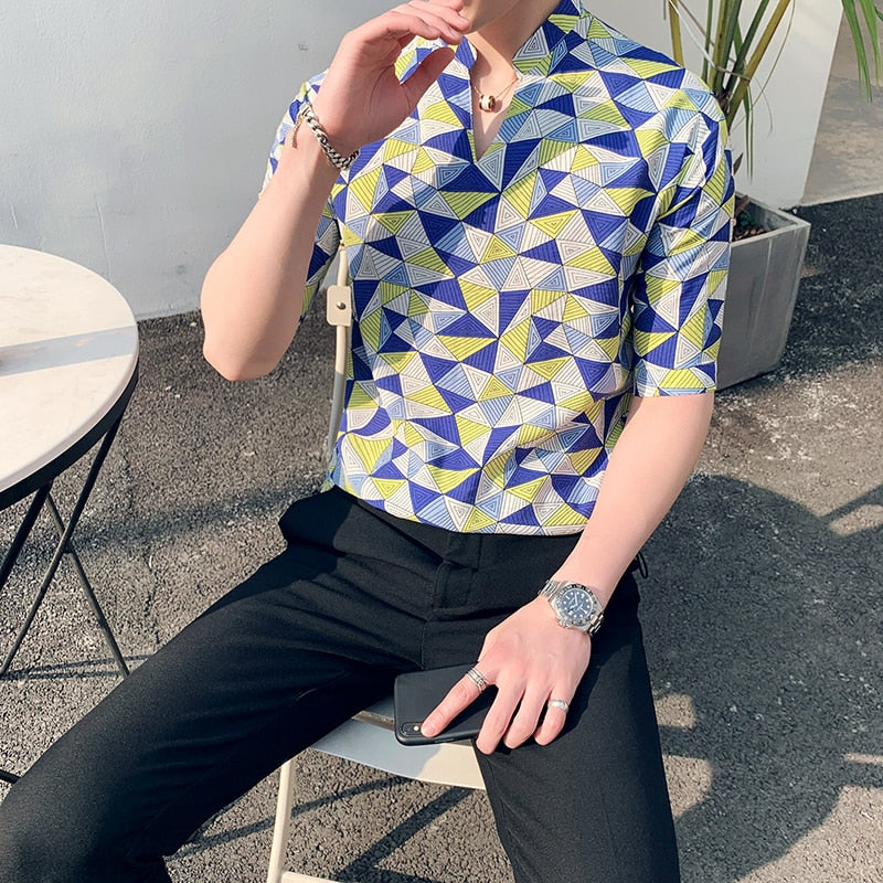 Pyramid Printing Short Sleeve Casual Style Men Shirt