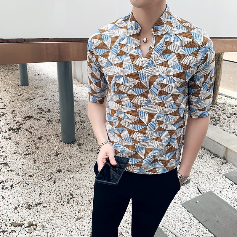 Pyramid Printing Short Sleeve Casual Style Men Shirt
