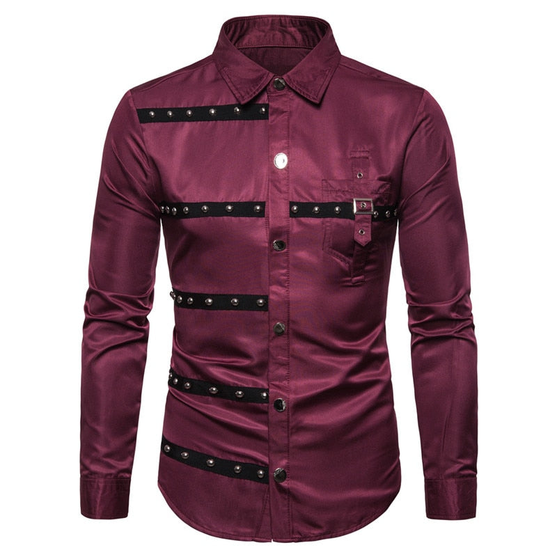 Cotton Polyester Gothic Style Rivet Long Sleeve Shirt