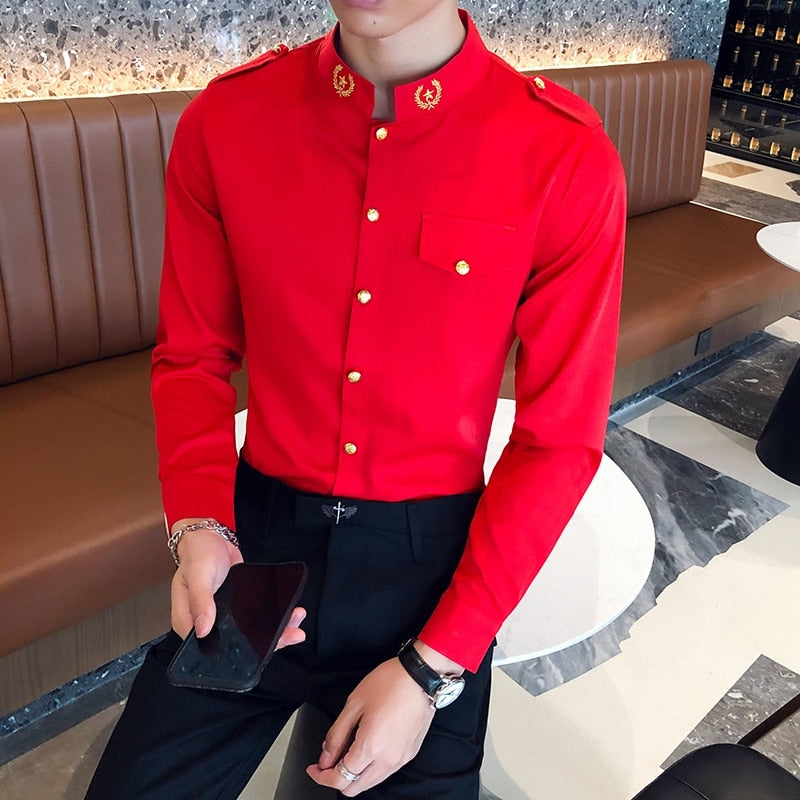 Korean Slim Fit Solid Color Single-Breasted Shirt