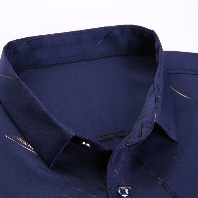 Elegant Seamless Gold Diagonal Lining Long Sleeve Shirt