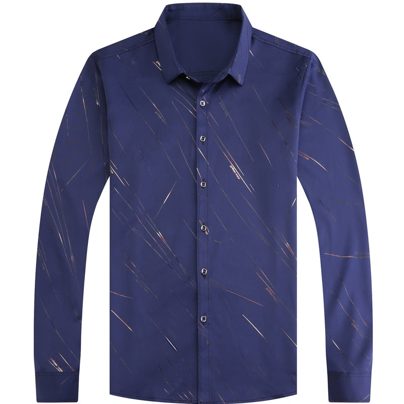 Elegant Seamless Gold Diagonal Lining Long Sleeve Shirt