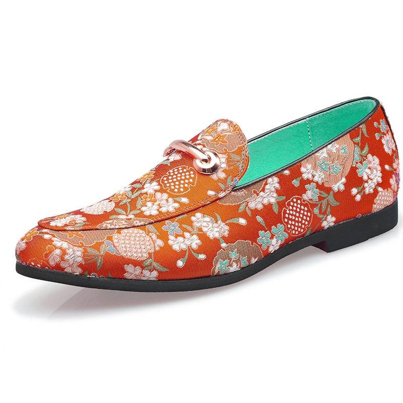 Oriental Floral Embroidery Men Formal Loafers