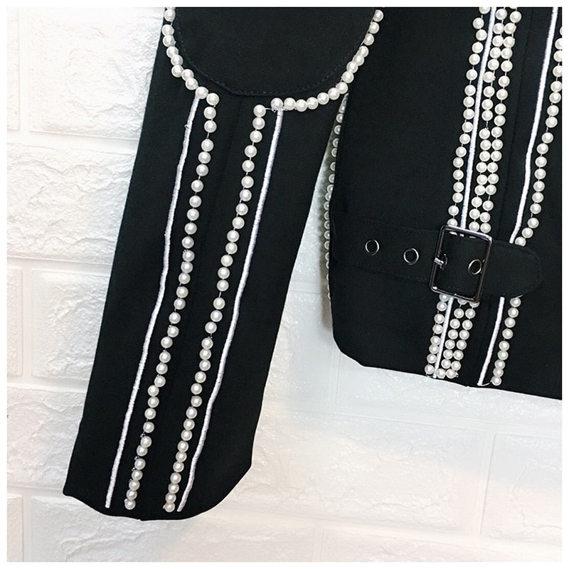 Black Beaded Embroidered Polyester Nylon Jacket