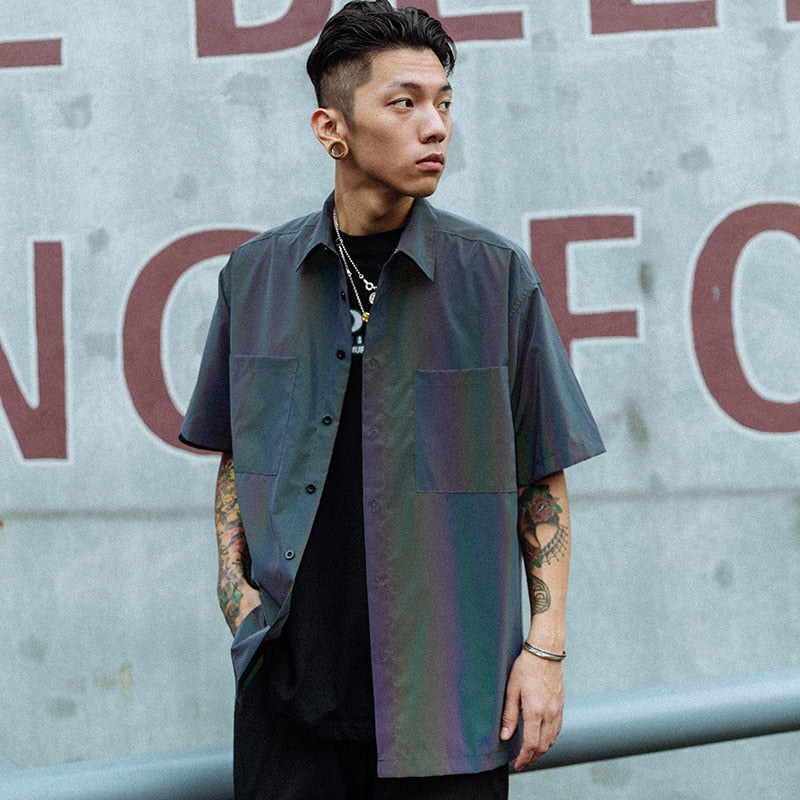 Rainbow UV Reflective Unisex Pocket Short Sleeve Shirt