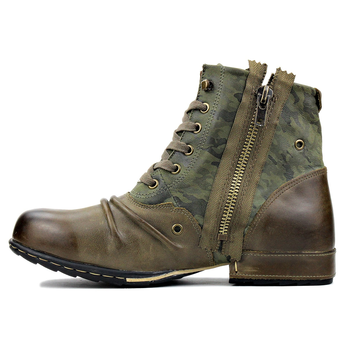 Zipper Up Camo Ankle Boots