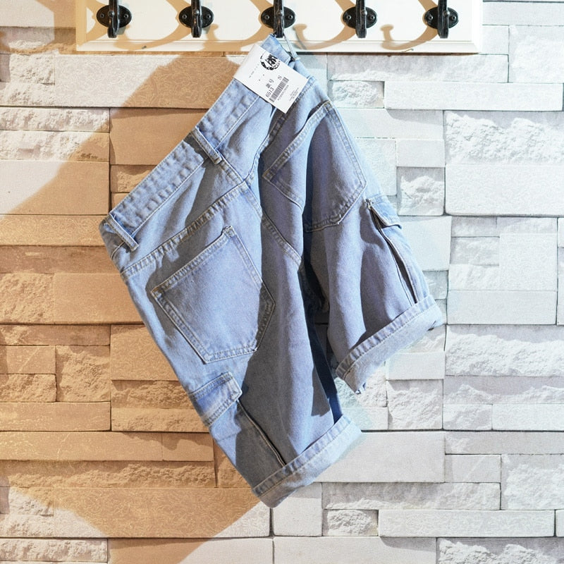 Street Style Short Pocket Cargo Jeans