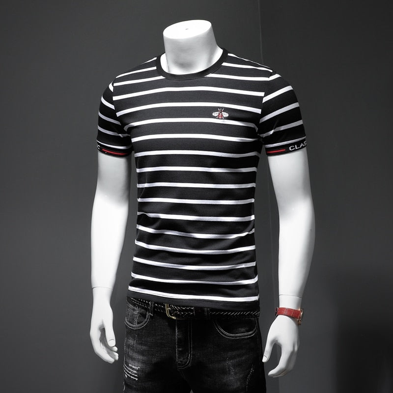 Two-tone Horizontal Lines Pattern Printed T-Shirt