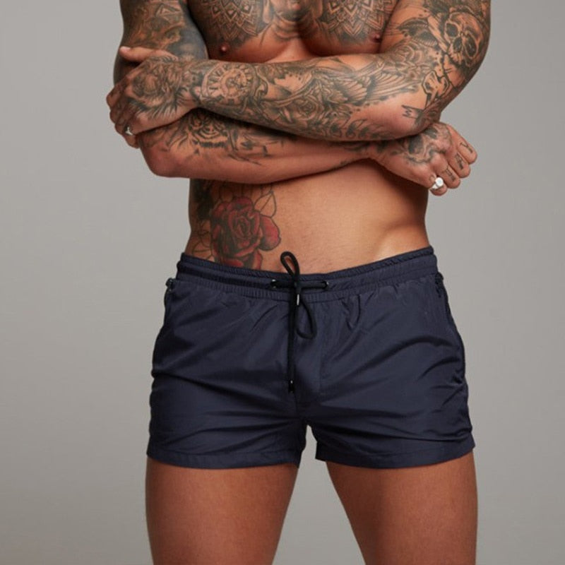 Simple Solid Drawstring Boxer Shorts