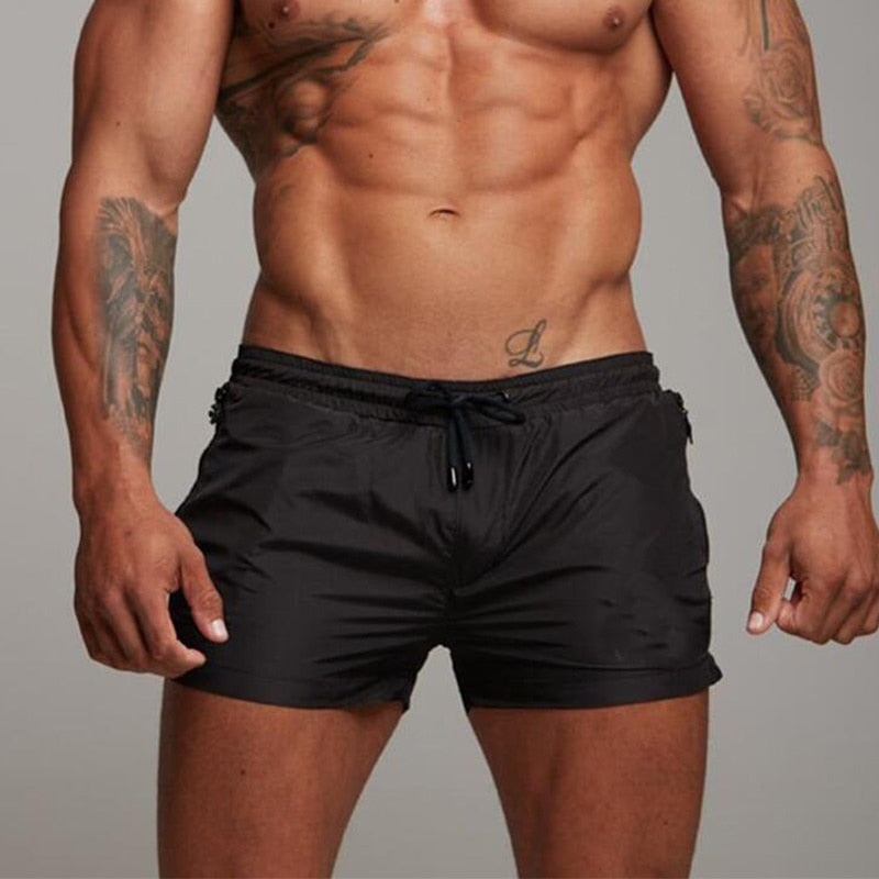 Simple Solid Drawstring Boxer Shorts