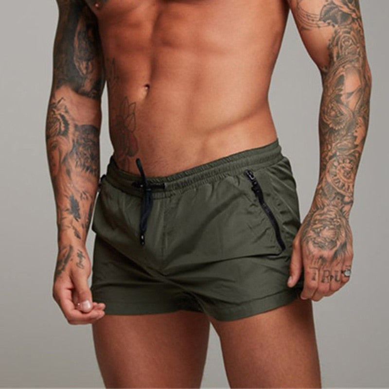 Simple Solid Drawstring Boxer Shorts