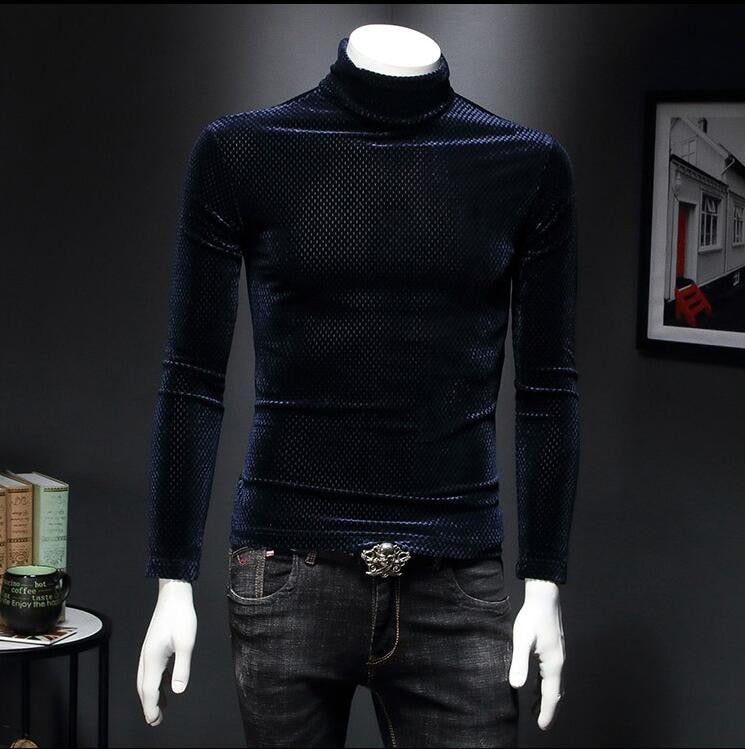 Plain Black Turtleneck Velour Shirt