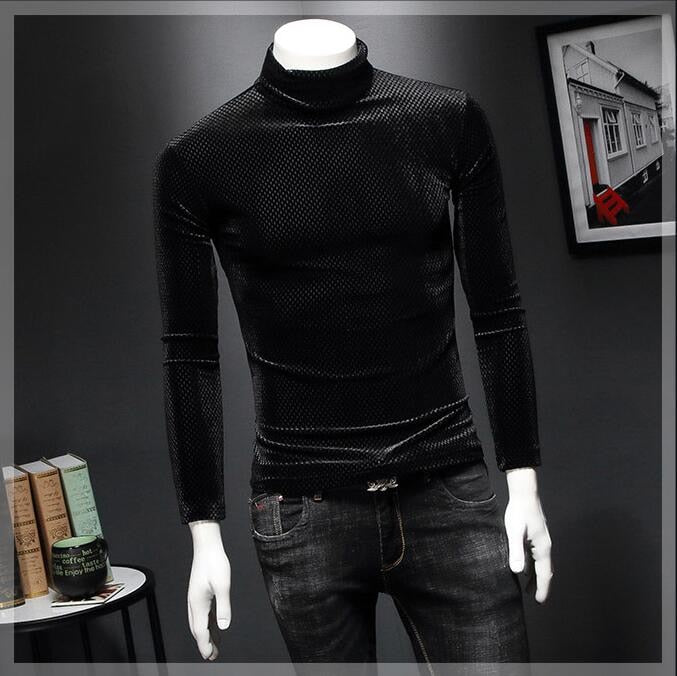 Plain Black Turtleneck Velour Shirt