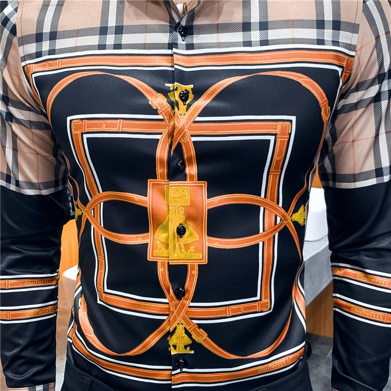Casual Lux Pattern Slim Fit Long Sleeve Casual Men Shirts