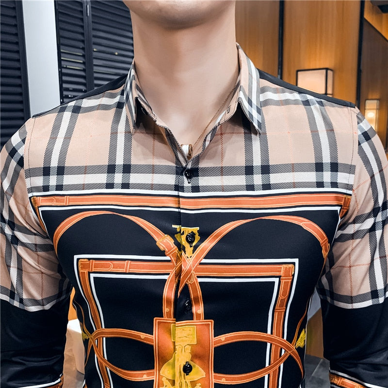 Casual Lux Pattern Slim Fit Long Sleeve Casual Men Shirts