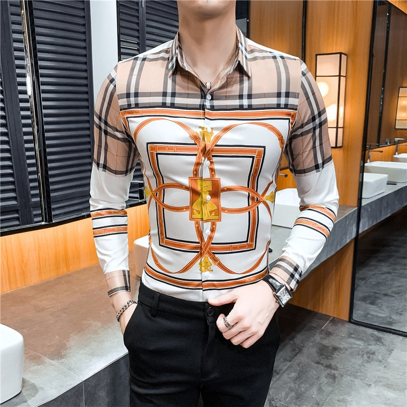 Casual Lux Pattern Slim Fit Long Sleeve Casual Men Shirts