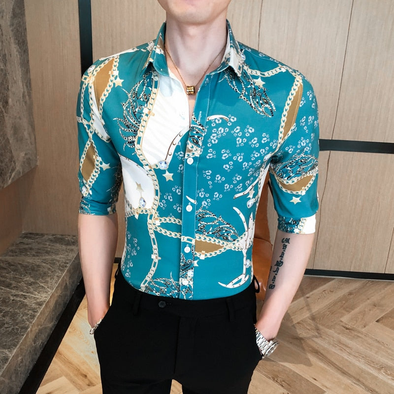 Tropical Color Combination Prints Men Half Sleeve Shirt