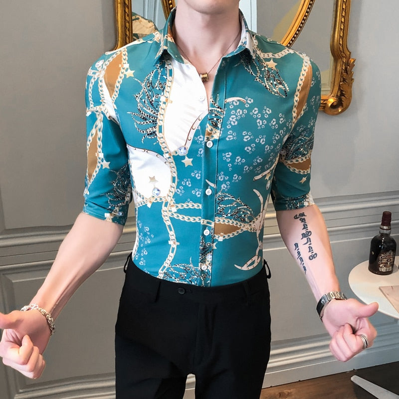 Tropical Color Combination Prints Men Half Sleeve Shirt