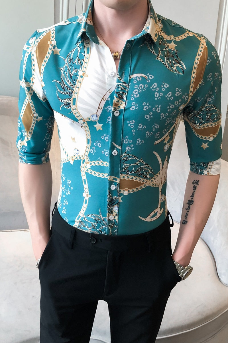 Tropical Color Combination Prints Men Half Sleeve Shirt