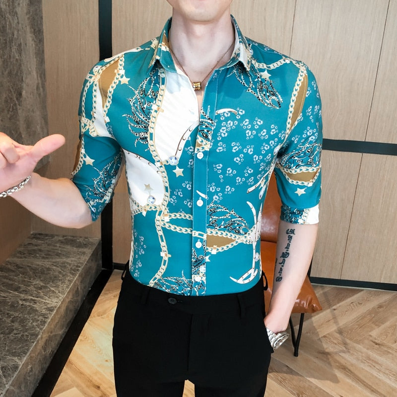 Tropical Color Combination Prints Men Half Sleeve Shirt