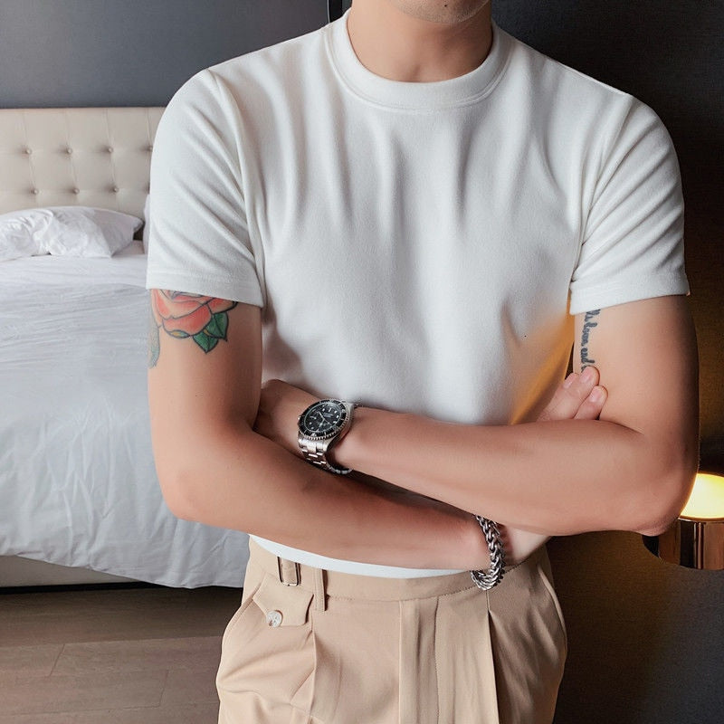 Autumn Solid Color Short Sleeve Slim Fit T-Shirt