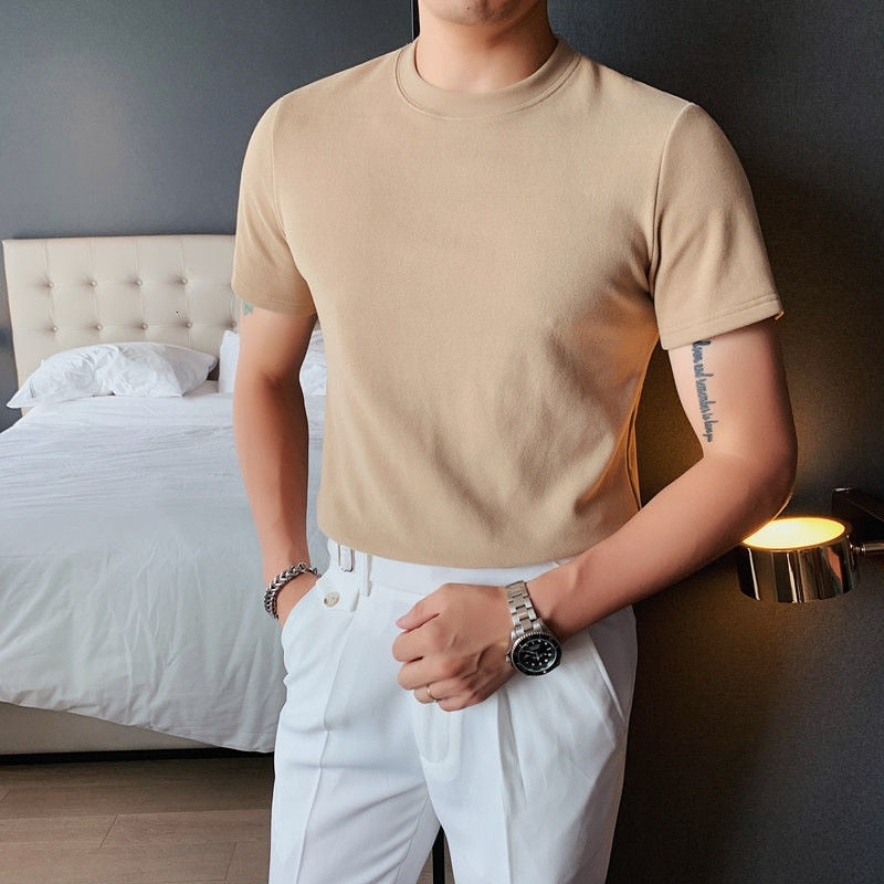 Autumn Solid Color Short Sleeve Slim Fit T-Shirt