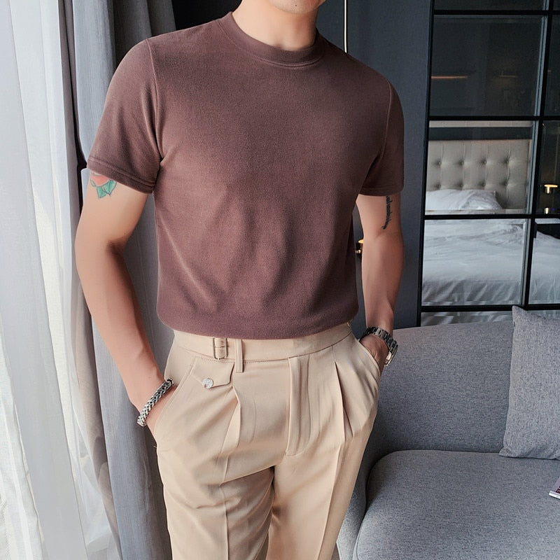 Autumn Solid Color Short Sleeve Slim Fit T-Shirt