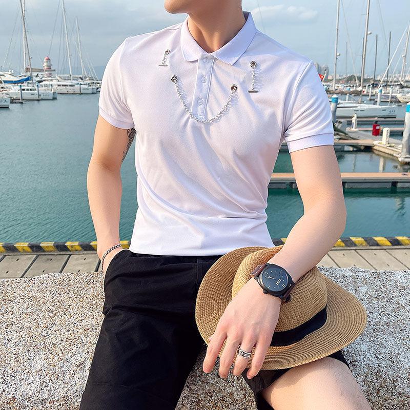 Solid Chain Decorated Polo Shirt