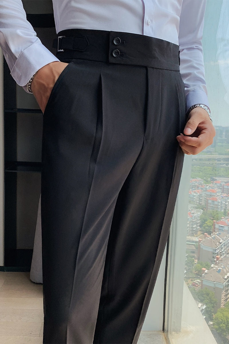 Solid Color Twin Buttons Stomach Bandage Style Trouser