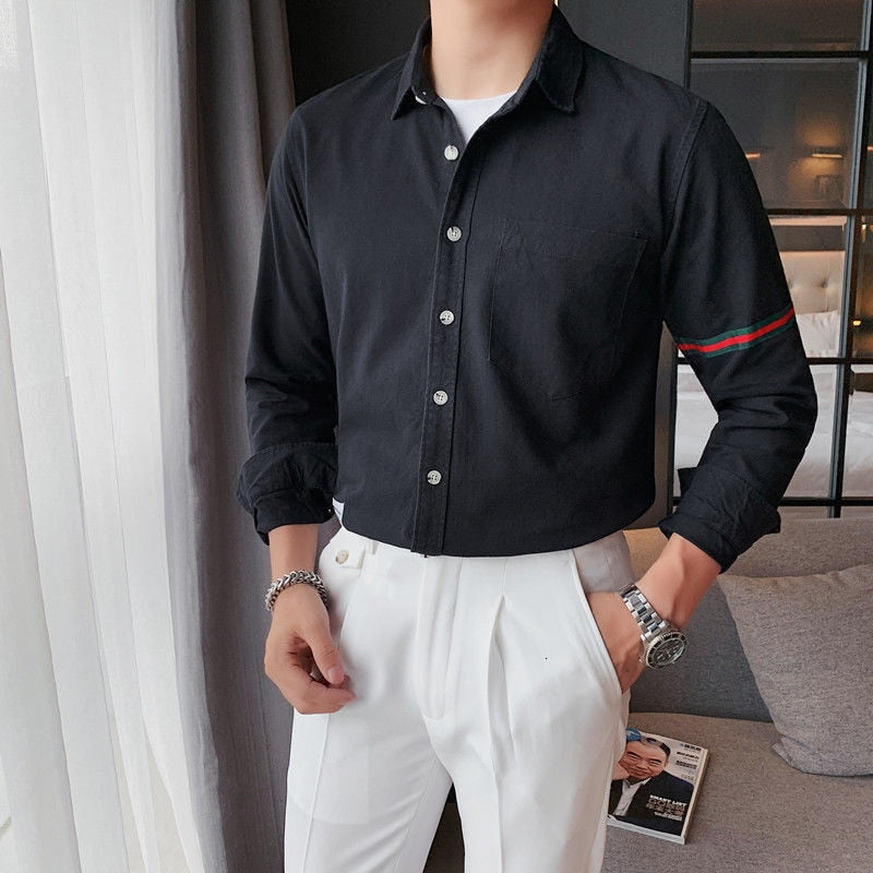 Side Arm Tricolor Line Decorated Shirt