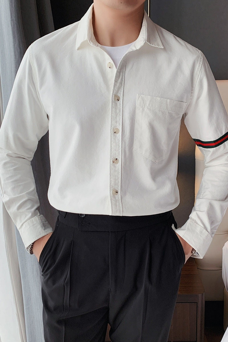 Side Arm Tricolor Line Decorated Shirt