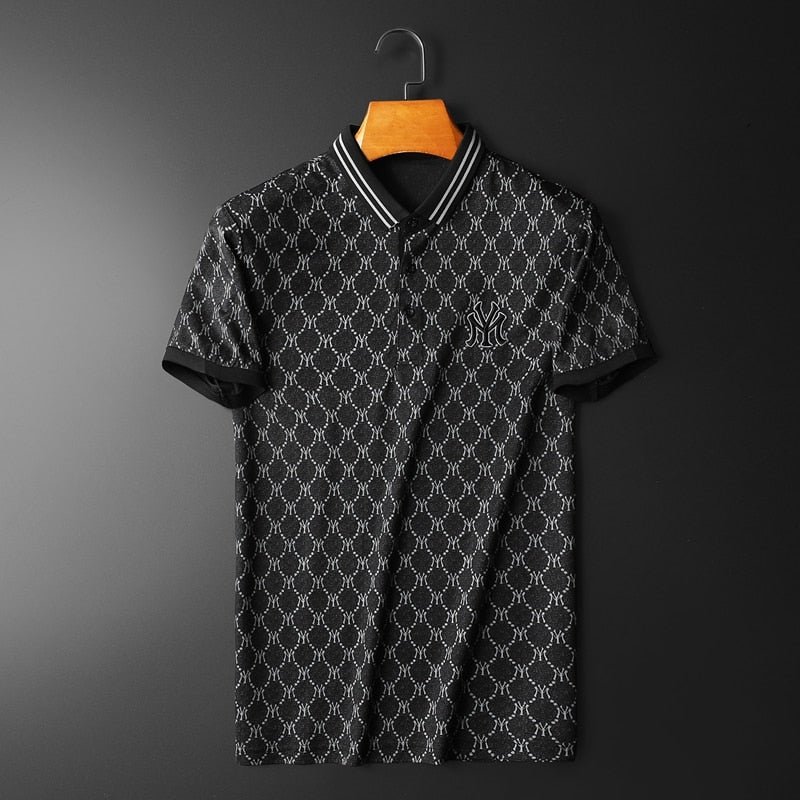 NYC Embroidery Geometric Short Sleeve Polo Shirt