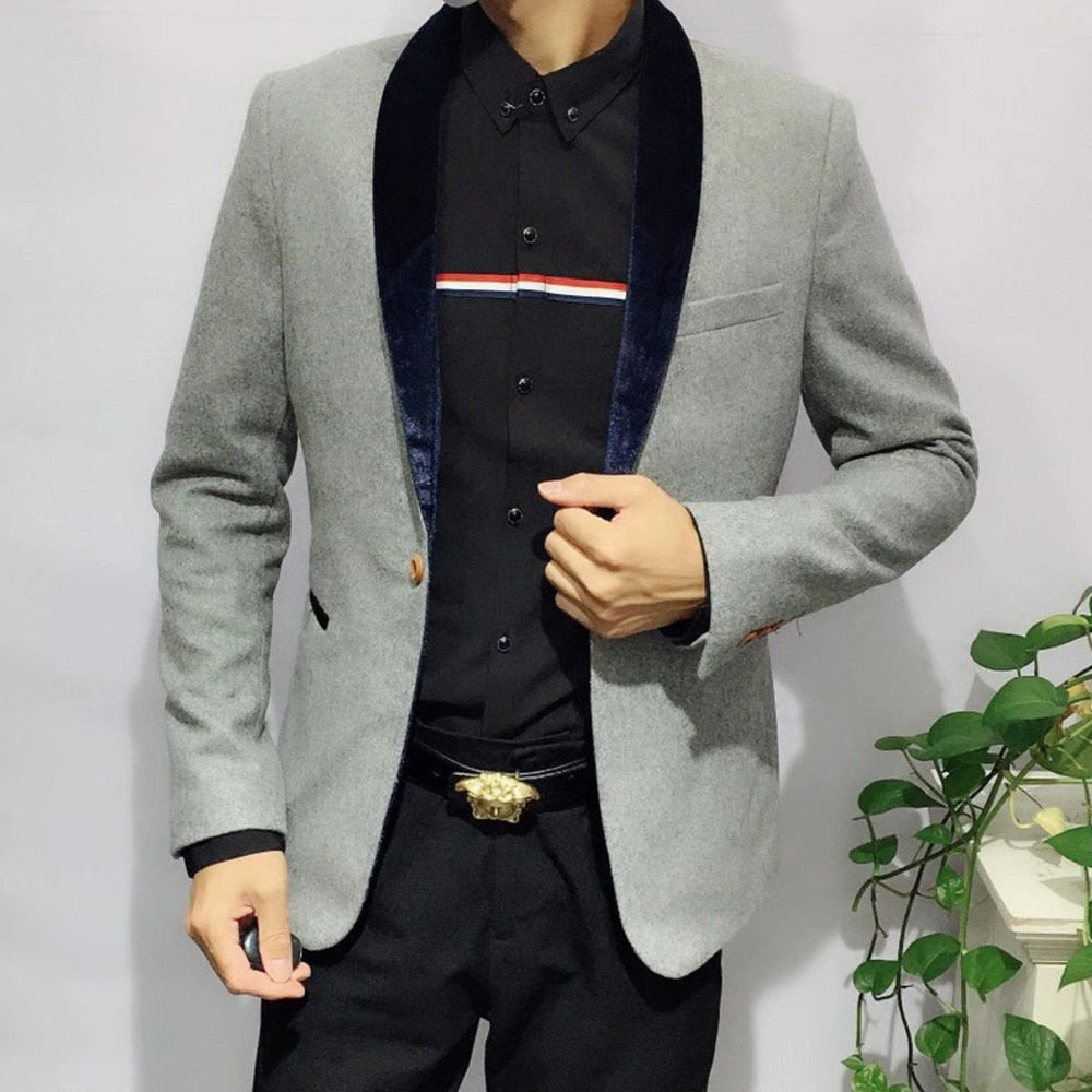 Solid Single-Buttoned Shawl Lapel Blazer