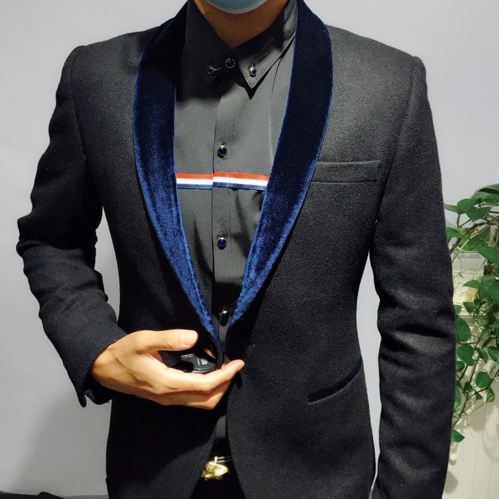 Solid Single-Buttoned Shawl Lapel Blazer