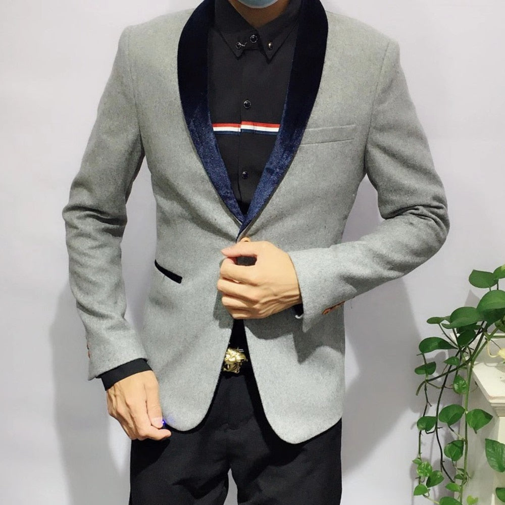 Solid Single-Buttoned Shawl Lapel Blazer