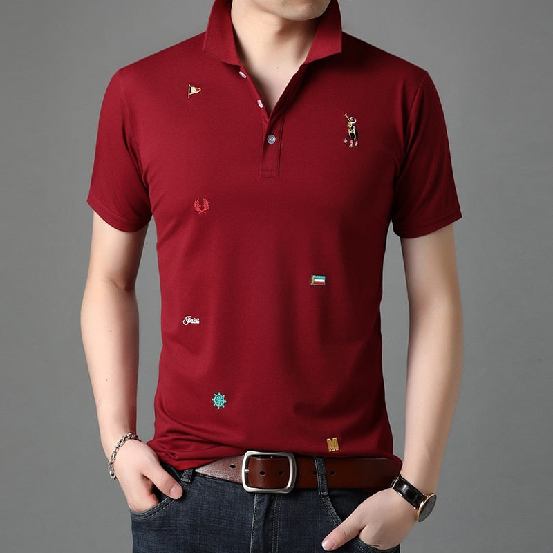 Fantasy Battle Embroidery Pattern Decorated Polo Shirt