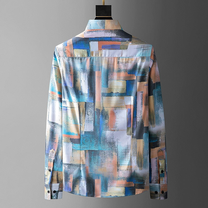 Irregular Colorful Brush Strokes Patterned Shirt