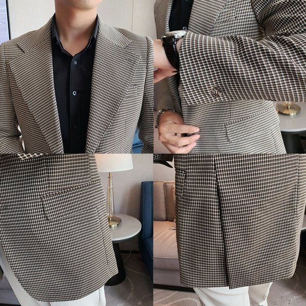 Micro Plaid Double Button Style Blazer