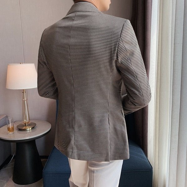 Micro Plaid Double Button Style Blazer