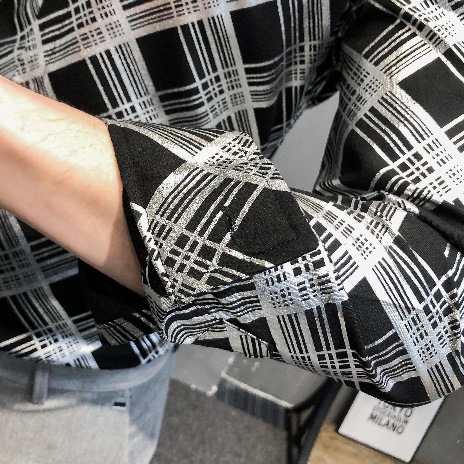 Diagonal Lattice Printed Long-Sleeved Shirts