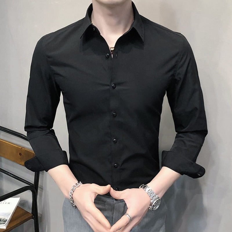 Plain Solid Color Long-Sleeved Shirt