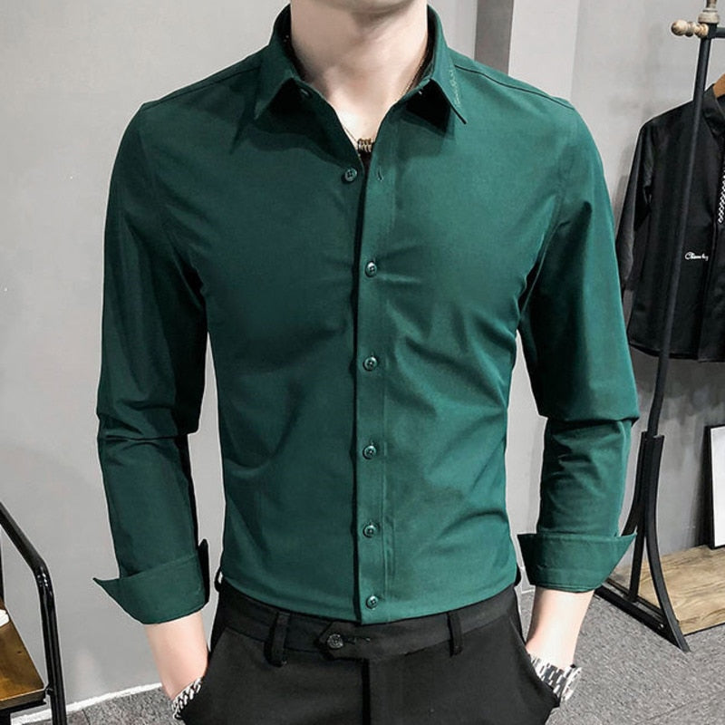 Plain Solid Color Long-Sleeved Shirt