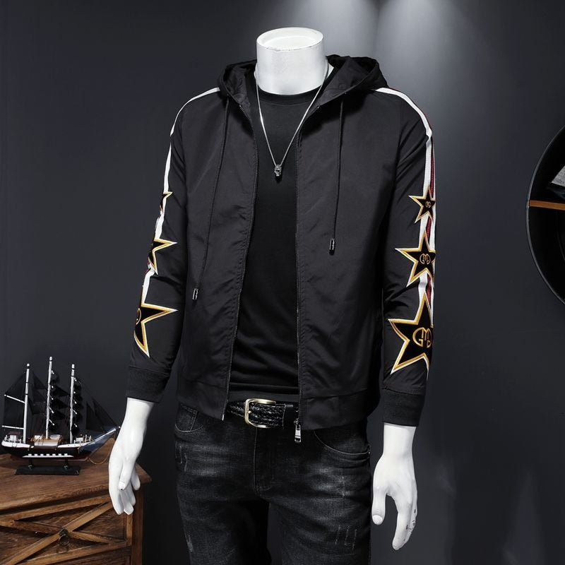 Star Embroidery Decorated Hooded Jacket