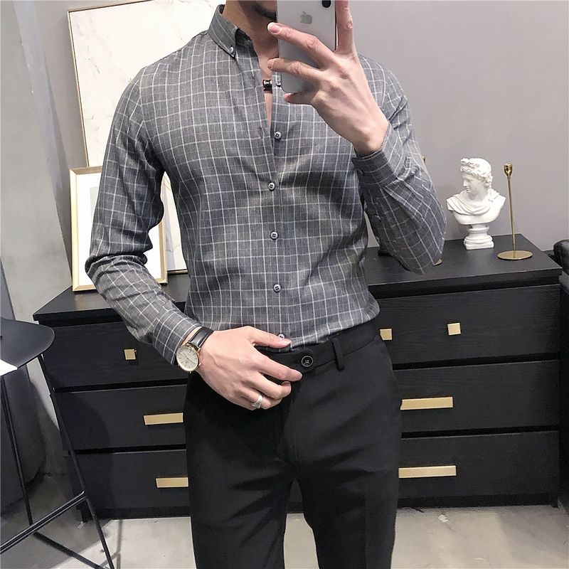 Two-Toned Thin Plaid Patterned Shirts